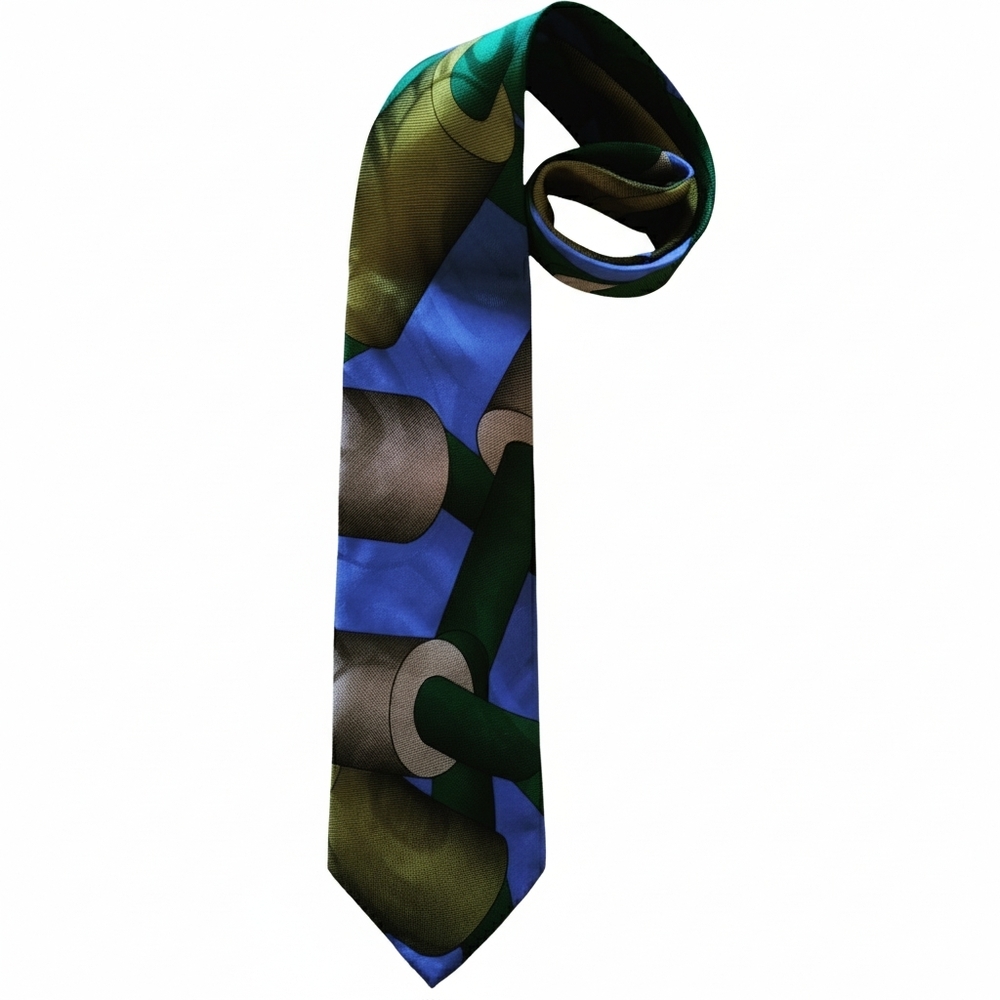Vintage Memphis Milano E. Sottsass Silk Blue & Green Men's Tie